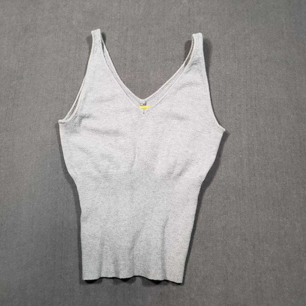 Daisy Knit Tank Top Womens Medium Grey V-Neck Ribbed Waist Sleeveless